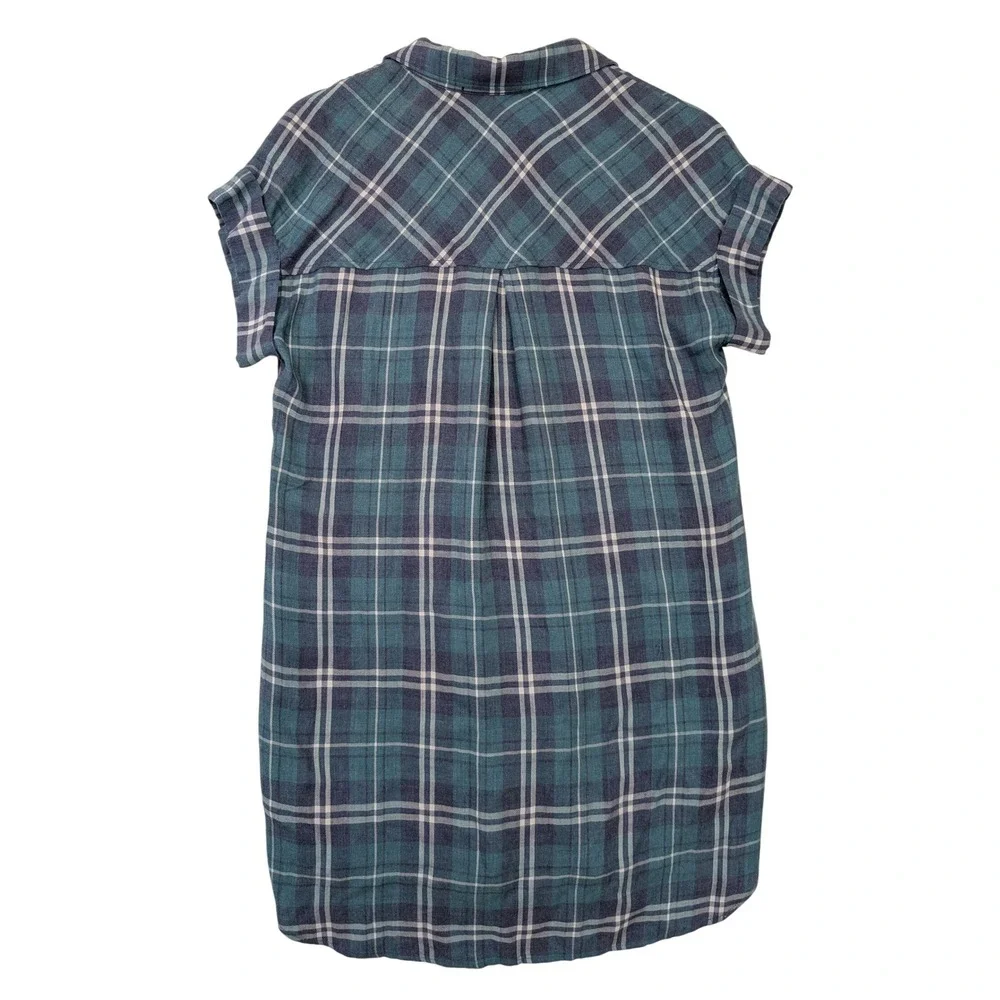 Cloth & Stone Anthropologie Shirt Dress Women S Blue Green Plaid‎ Casual